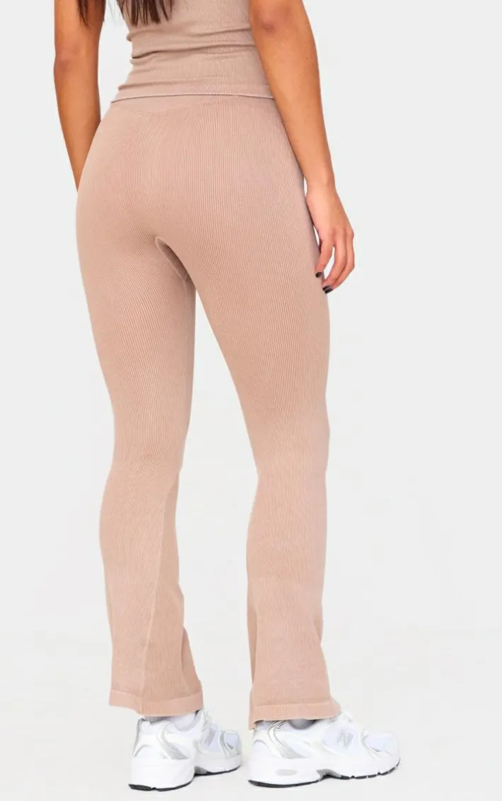 Chocolate Mocha Acid Wash Seamless Rib Flare Yoga Pants