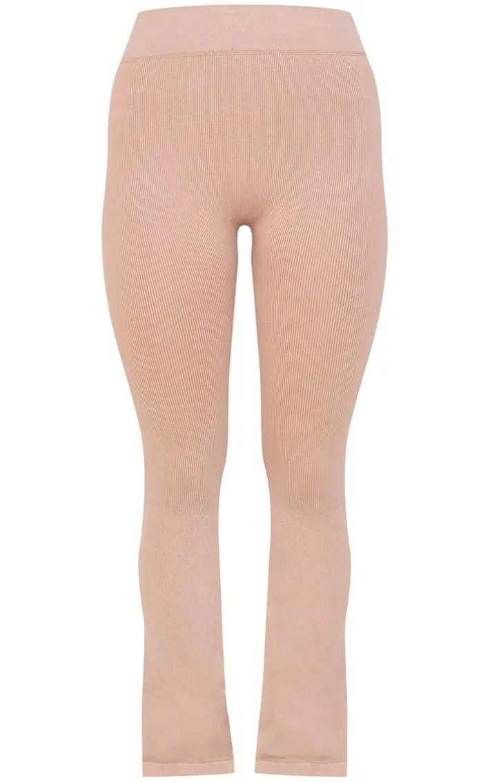 Chocolate Mocha Acid Wash Seamless Rib Flare Yoga Pants