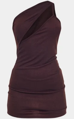 Chocolate One Shoulder Cut Out Strap Detail Bodycon Dress