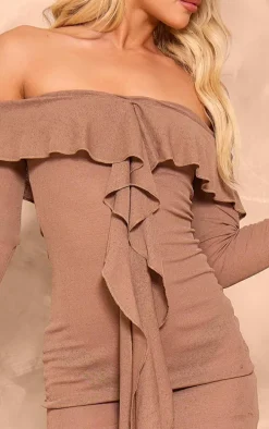 Chocolate Onion Skin Frill Detail Bodycon Dress