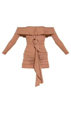 Chocolate Onion Skin Frill Detail Bodycon Dress