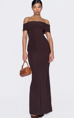 Chocolate Open Back Bardot Maxi Dress