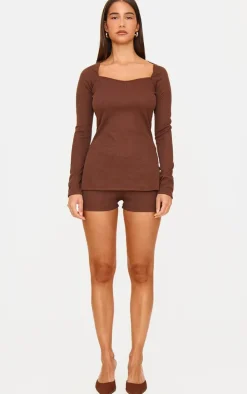 Chocolate Ottoman Ribbed Hot Pants