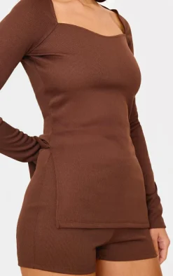 Chocolate Ottoman Ribbed Hot Pants