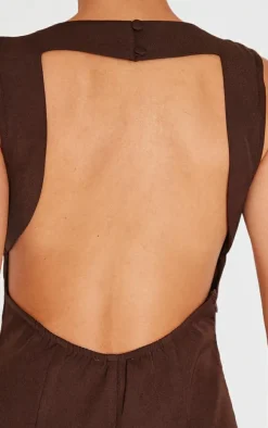 Chocolate Plunge Pocket Detail Mini Dress