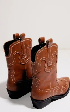 Chocolate Pu Point Toe Ankle Western Boots