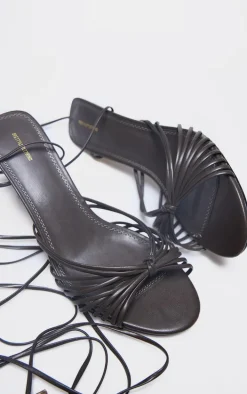 Chocolate PU Round Toe Know Strap Detail Lace Up Heeled Sandals
