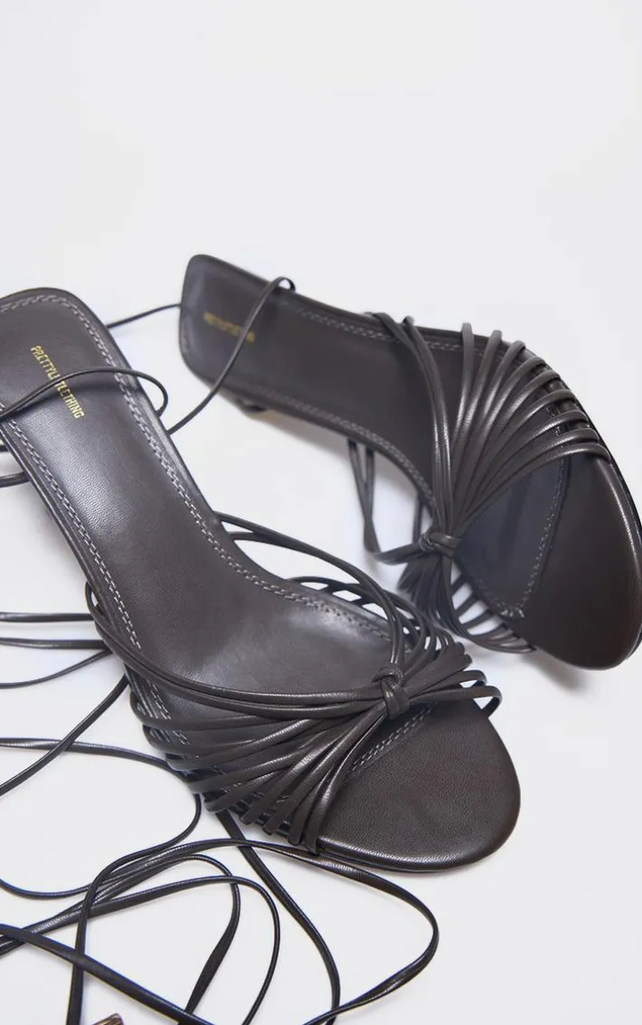 Chocolate PU Round Toe Know Strap Detail Lace Up Heeled Sandals