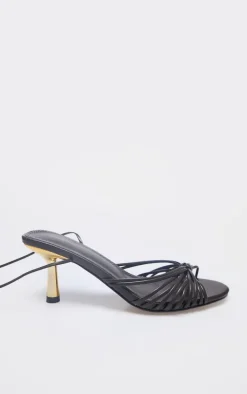 Chocolate PU Round Toe Know Strap Detail Lace Up Heeled Sandals