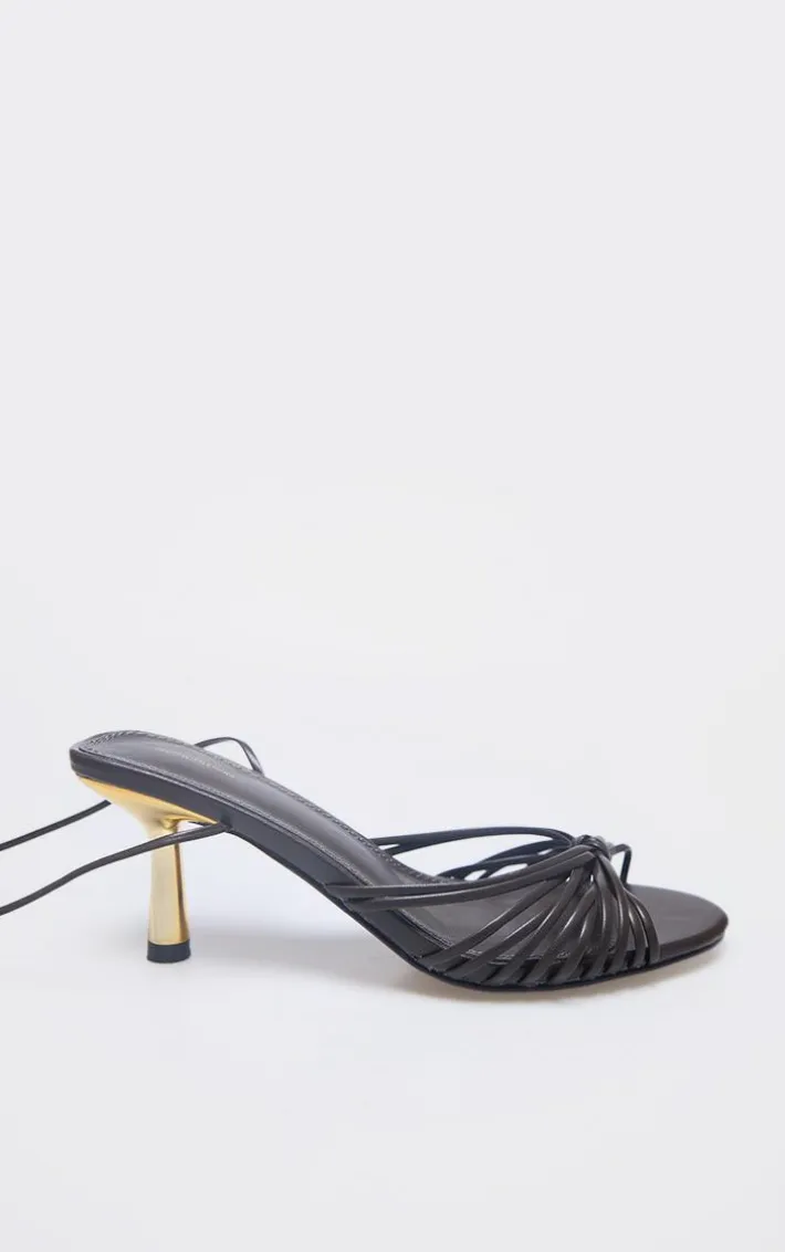 Chocolate PU Round Toe Know Strap Detail Lace Up Heeled Sandals