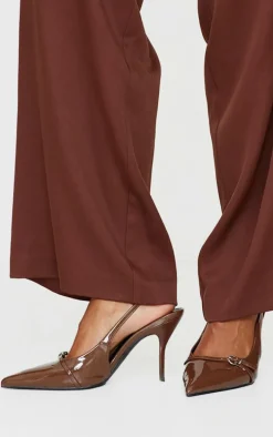Chocolate PU Wide Fit Point Toe Heeled Sandals