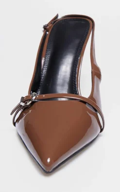 Chocolate PU Wide Fit Point Toe Heeled Sandals