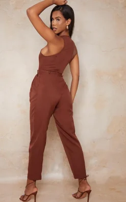Chocolate Racer Back Pocket Detail Jumpsuit