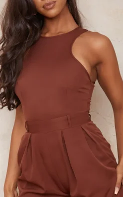 Chocolate Racer Back Pocket Detail Jumpsuit