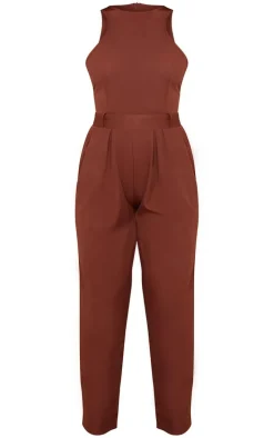 Chocolate Racer Back Pocket Detail Jumpsuit