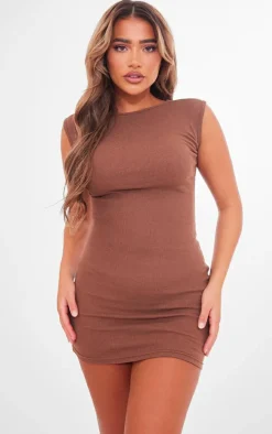 Chocolate Rib Cap Sleeve Bodycon Dress