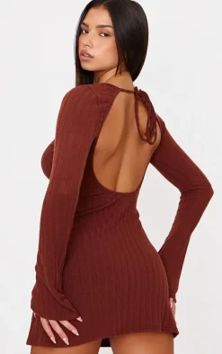 Chocolate Rib Tie Cut Out Back Shift Dress