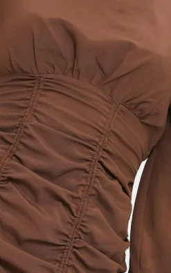 Chocolate Ruched Long Sleeve Bodycon Dress