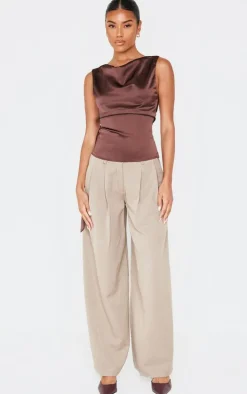 Chocolate Satin Backless Long Top