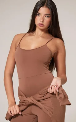 Chocolate Sculpt Strappy Wide Leg Jumpsuit