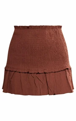 Chocolate Shirred Waistband Crinkle Woven Mini Skirt