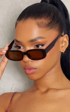 Chocolate Slim Rectangle Sunglasses