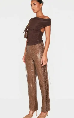 Chocolate Slinky Backless Asymmetric Long Top