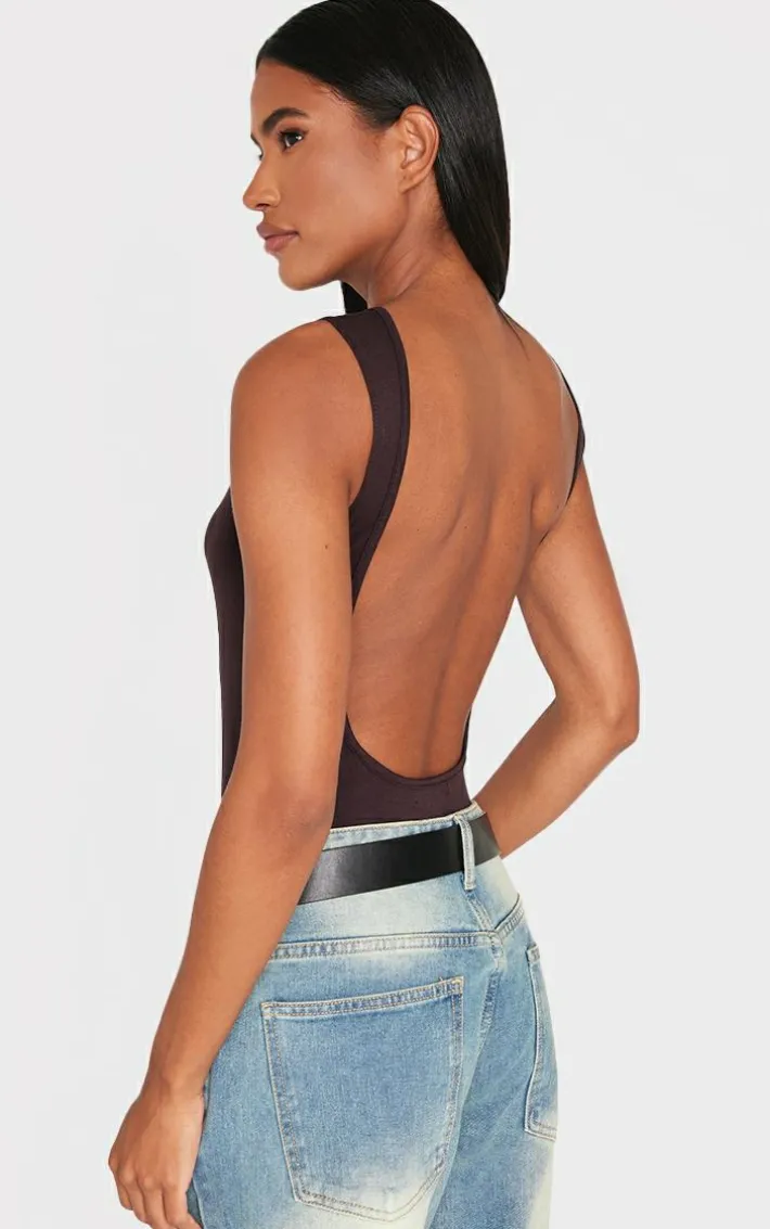 Chocolate Soft Jersey Open Back Bodysuit
