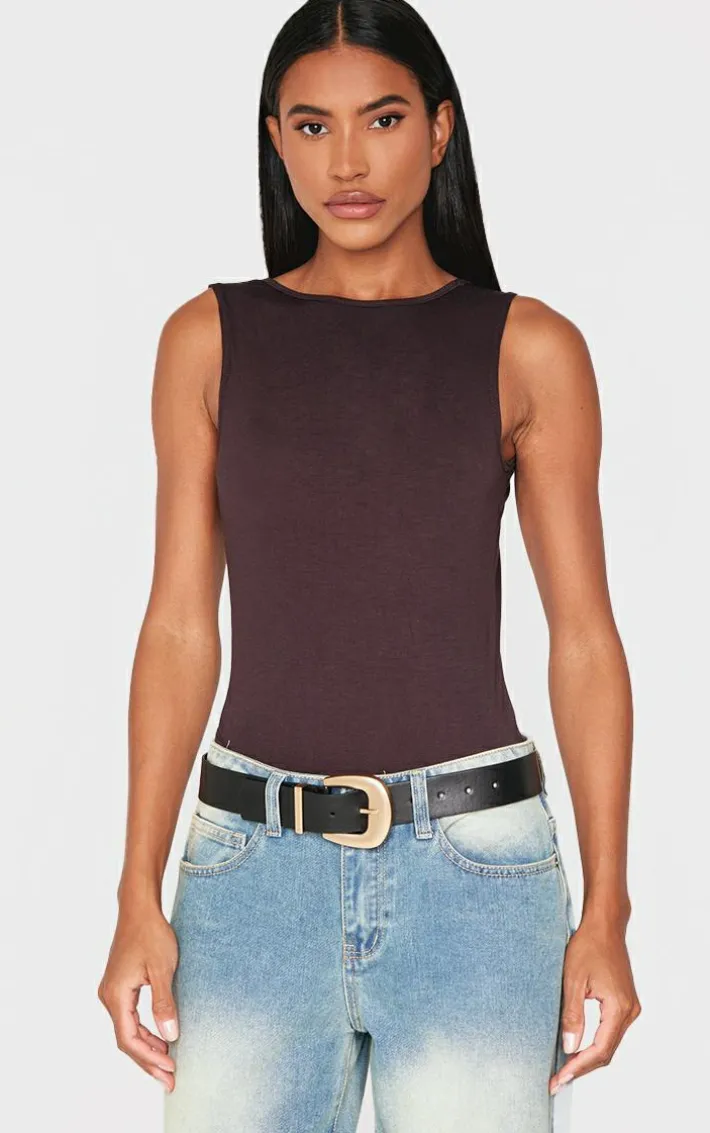 Chocolate Soft Jersey Open Back Bodysuit