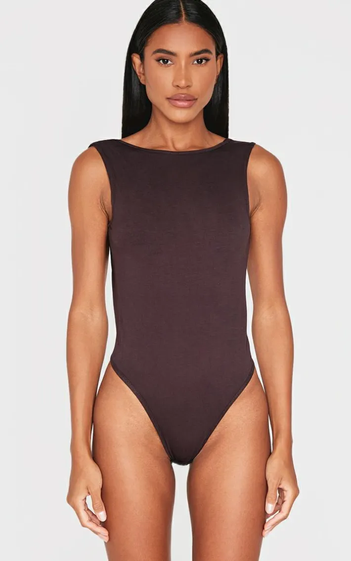 Chocolate Soft Jersey Open Back Bodysuit