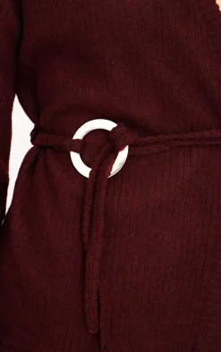 Chocolate Soft Rib Tie Trim Detail Cardigan