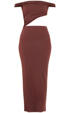 Chocolate Soft Touch Bardot Cut Out Midaxi Dress