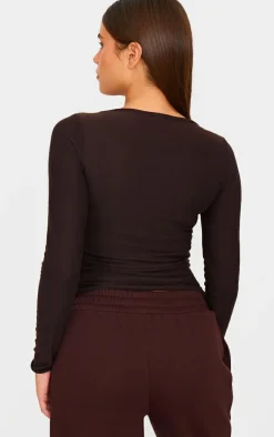Chocolate Soft Touch Boatneck Long Sleeve Top