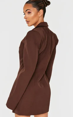 Chocolate Tailored Satin Lapel Blazer Dress