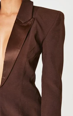Chocolate Tailored Satin Lapel Blazer Dress