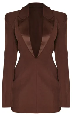 Chocolate Tailored Satin Lapel Blazer Dress