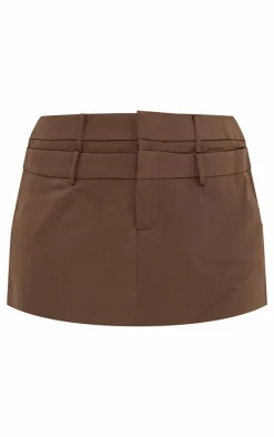 Chocolate Tailored Woven Double Waistband Mini Skirt