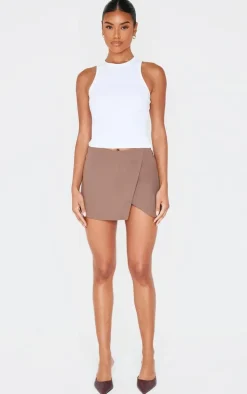 Chocolate Tailored Woven Wrap Front Skort