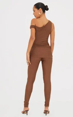 Chocolate Textured Asymmetric Corset Detail Jumpsuit