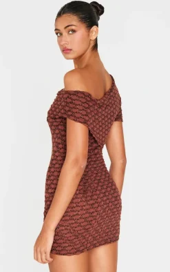 Chocolate Textured Asymmetric One Shoulder Bodycon Dress