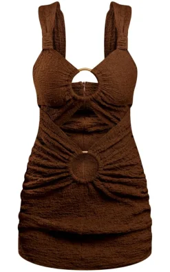Chocolate Textured Crinkle Ring Detail Cut Out Bodycon Dress