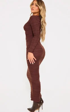 Chocolate Textured Cut Out Maxi Dress