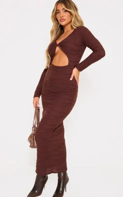 Chocolate Textured Cut Out Maxi Dress