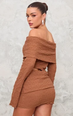Chocolate Textured Fold Over Long Sleeve Top