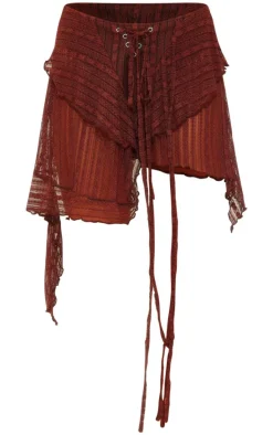 Chocolate Textured Handkerchief Hem Midi Skirt