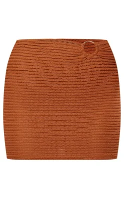 Chocolate Textured Jersey Ring Detail Mini Skirt