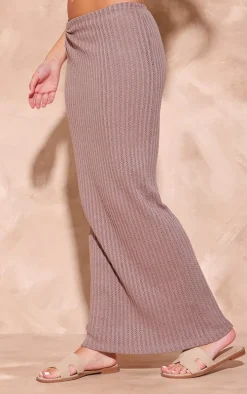 Chocolate Textured Jersey Ring Detail Low Rise Maxi Skirt