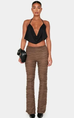Chocolate Textured Jersey Straight Leg Pants