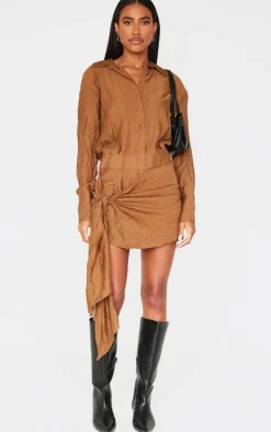 Chocolate Tie Detail Shirt Dress