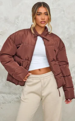 Chocolate Tied Bow Detail Puffer Jacket